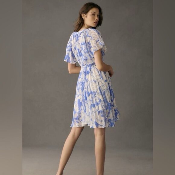 By Anthropologie V-Neck Ruffle-Sleeve Pleated Sheer Dress unlined Sz XL - Picture 11 of 12